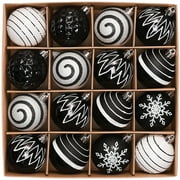 Valery Madelyn 16ct 2.36 inches Party Ornaments, Black and White Shatterproof Party Ornaments, Modern Hanging Ball Ornaments Bulk for Holiday Party Decoration